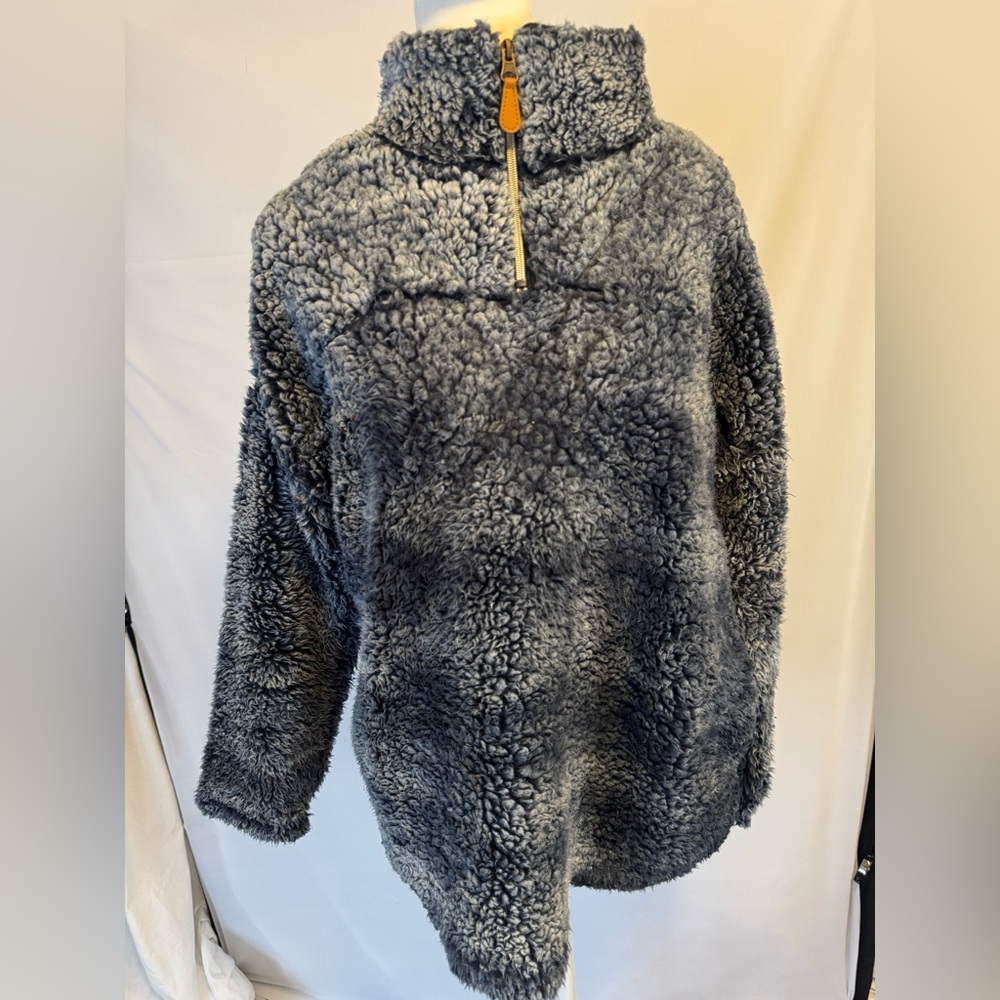 Poof Apparel size medium, grey fuzzy zip up sweater, good condition